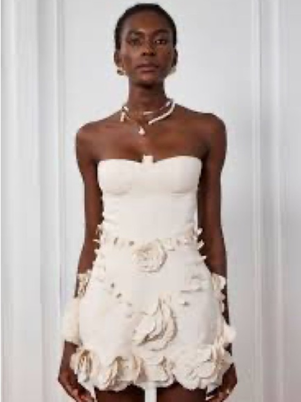 Strapless Cream Floral-Appliqué Mini Dress - Picture 1 of 2